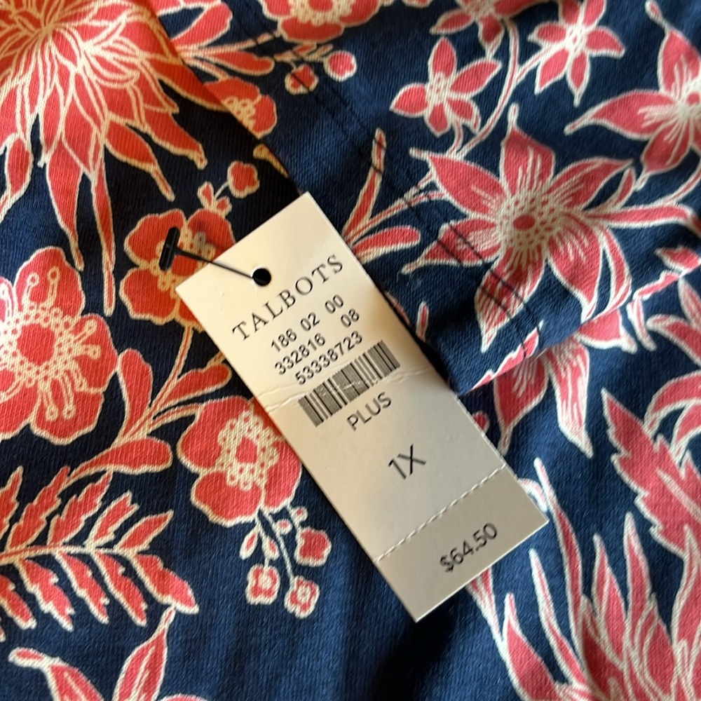 Talbots Blue and Pink 3/4 Sleeve Boxy Blouse - Picture 7 of 7